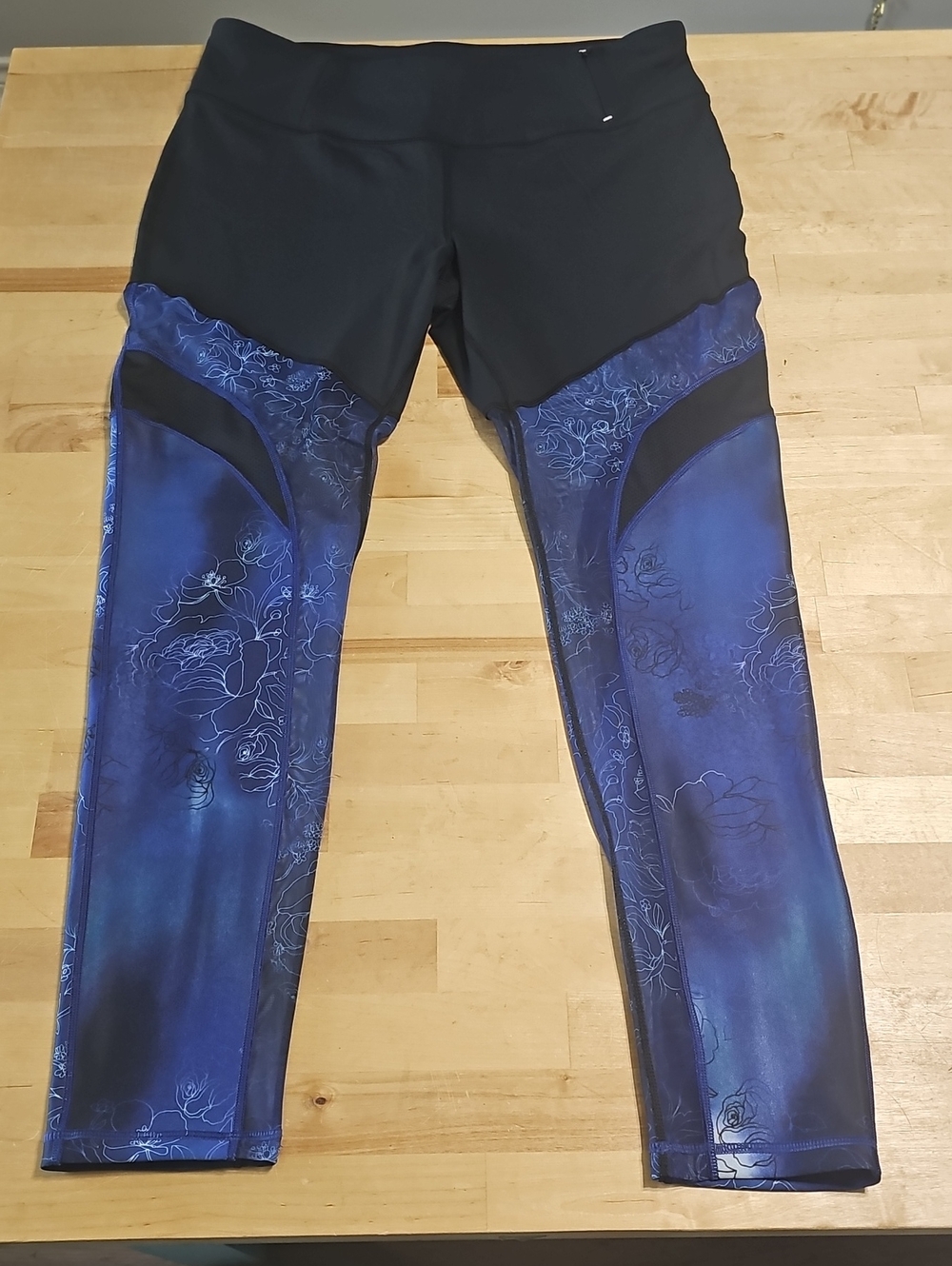 ​CALIA by Carrie Underwood Floral Mesh Leggings Black Blue XL EUC